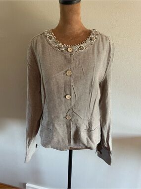 NWT Christopher & Banks Embellished Taupe Button-Front Blazer
